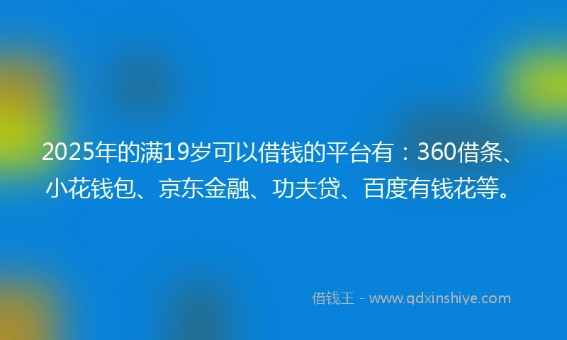2025年的满19岁可以借钱的平台有：360借条、小花钱包、京东金融、功夫贷、百度有钱花等。