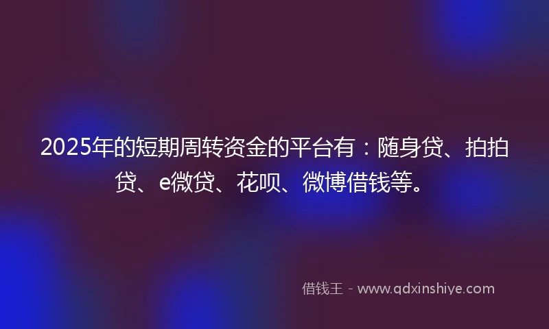 2025年的短期周转资金的平台有：随身贷、拍拍贷、e微贷、花呗、微博借钱等。