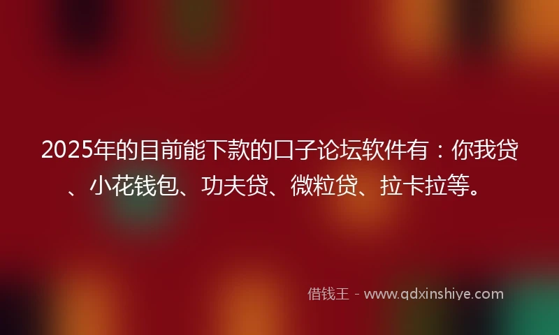 2025年的目前能下款的口子论坛软件有：你我贷、小花钱包、功夫贷、微粒贷、拉卡拉等。