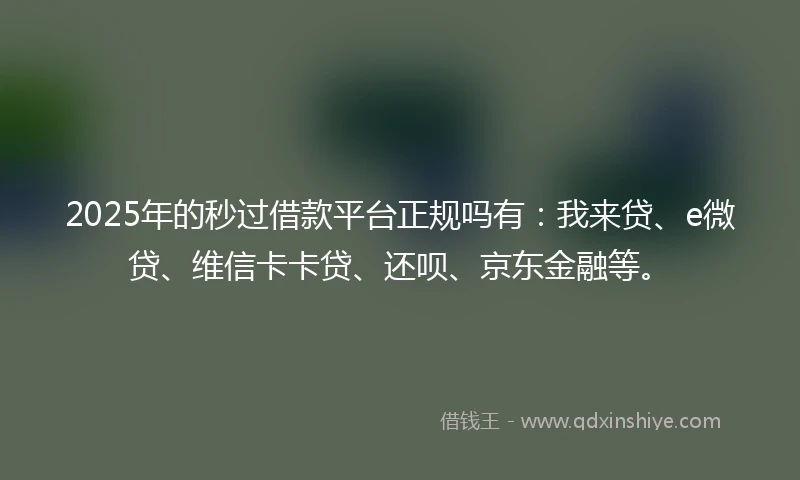 2025年的秒过借款平台正规吗有：我来贷、e微贷、维信卡卡贷、还呗、京东金融等。