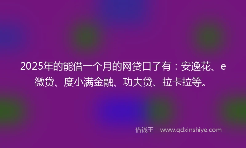 2025年的能借一个月的网贷口子有：安逸花、e微贷、度小满金融、功夫贷、拉卡拉等。