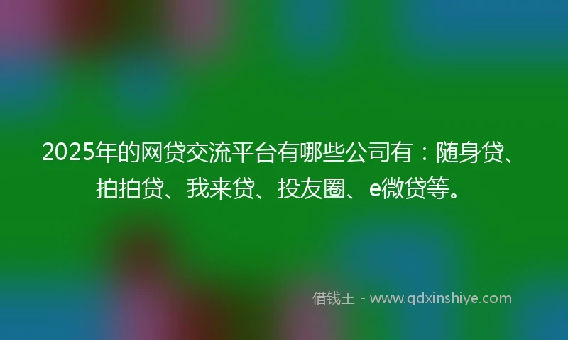 2025年的网贷交流平台有哪些公司有：随身贷、拍拍贷、我来贷、投友圈、e微贷等。