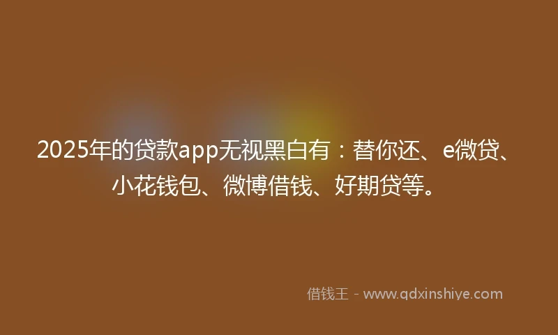 2025年的贷款app无视黑白有：替你还、e微贷、小花钱包、微博借钱、好期贷等。