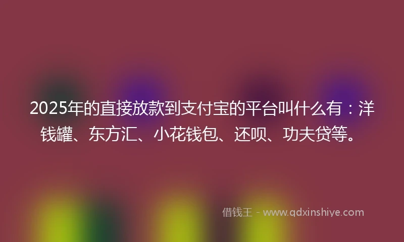 2025年的直接放款到支付宝的平台叫什么有：洋钱罐、东方汇、小花钱包、还呗、功夫贷等。