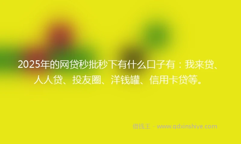 2025年的网贷秒批秒下有什么口子有：我来贷、人人贷、投友圈、洋钱罐、信用卡贷等。