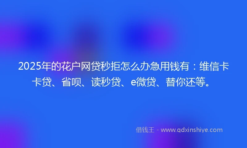 2025年的花户网贷秒拒怎么办急用钱有：维信卡卡贷、省呗、读秒贷、e微贷、替你还等。