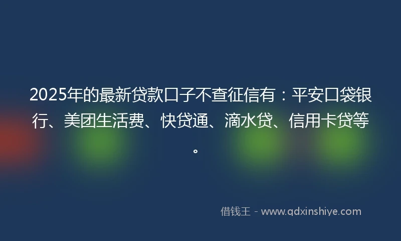 2025年的最新贷款口子不查征信有：平安口袋银行、美团生活费、快贷通、滴水贷、信用卡贷等。