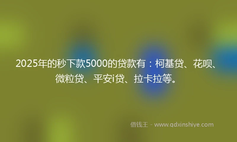2025年的秒下款5000的贷款有：柯基贷、花呗、微粒贷、平安i贷、拉卡拉等。