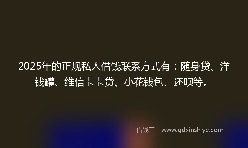 2025年的正规私人借钱联系方式有：随身贷、洋钱罐、维信卡卡贷、小花钱包、还呗等。