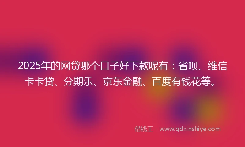 2025年的网贷哪个口子好下款呢有：省呗、维信卡卡贷、分期乐、京东金融、百度有钱花等。