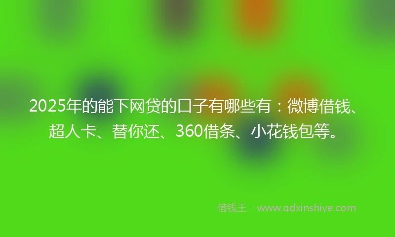 2025年的能下网贷的口子有哪些有：微博借钱、超人卡、替你还、360借条、小花钱包等。