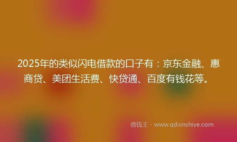 2025年的类似闪电借款的口子有：京东金融、惠商贷、美团生活费、快贷通、百度有钱花等。