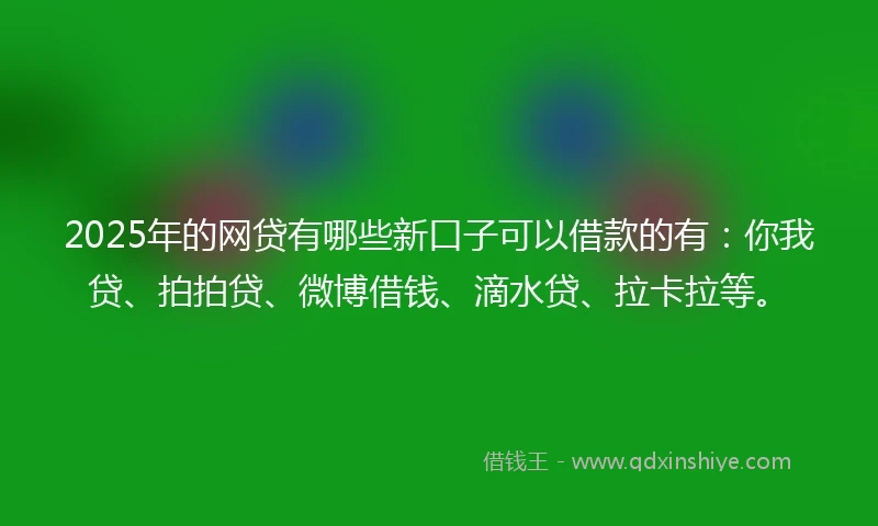 2025年的网贷有哪些新口子可以借款的有：你我贷、拍拍贷、微博借钱、滴水贷、拉卡拉等。