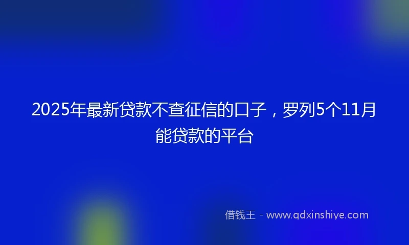 2025年最新贷款不查征信的口子，罗列5个11月能贷款的平台