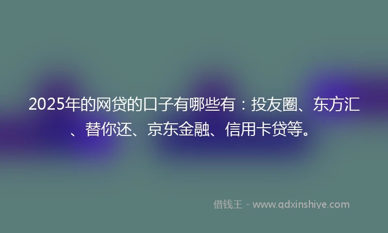 2025年的网贷的口子有哪些有：投友圈、东方汇、替你还、京东金融、信用卡贷等。