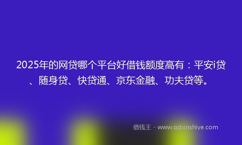 2025年的网贷哪个平台好借钱额度高有：平安i贷、随身贷、快贷通、京东金融、功夫贷等。