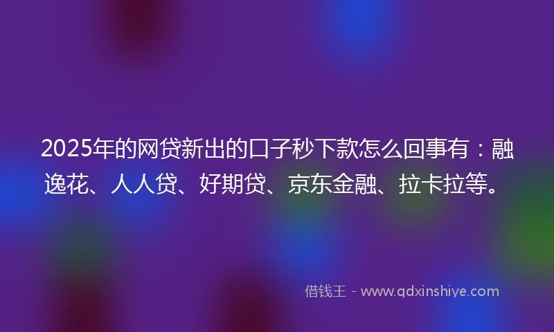 2025年的网贷新出的口子秒下款怎么回事有：融逸花、人人贷、好期贷、京东金融、拉卡拉等。