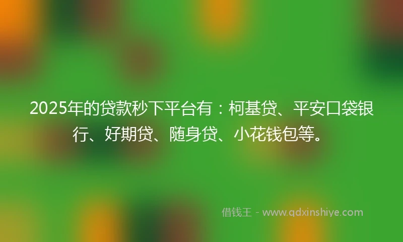 2025年的贷款秒下平台有：柯基贷、平安口袋银行、好期贷、随身贷、小花钱包等。