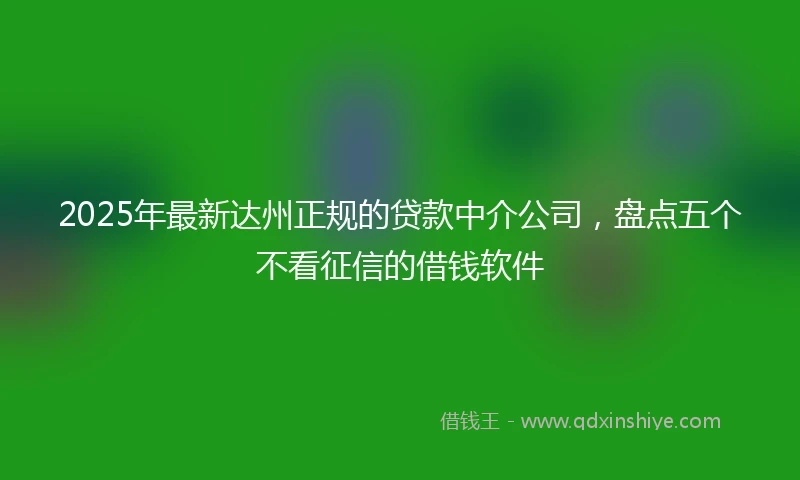 2025年最新达州正规的贷款中介公司，盘点五个不看征信的借钱软件