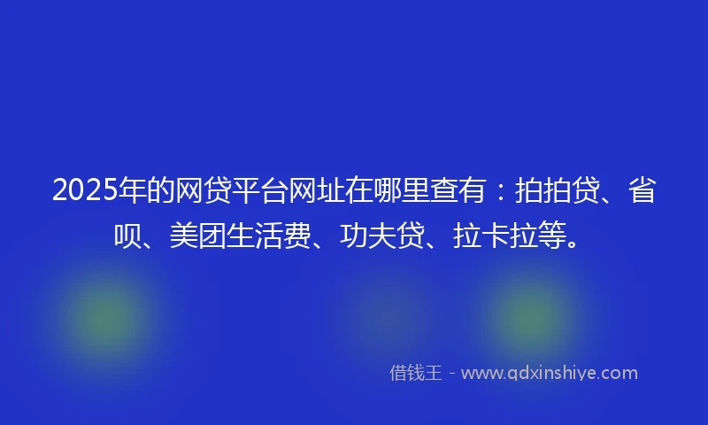 2025年的网贷平台网址在哪里查有：拍拍贷、省呗、美团生活费、功夫贷、拉卡拉等。