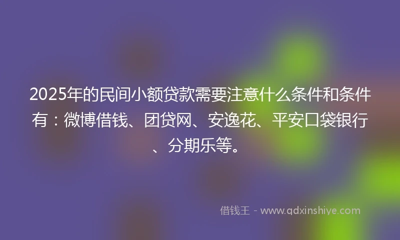 2025年的民间小额贷款需要注意什么条件和条件有：微博借钱、团贷网、安逸花、平安口袋银行、分期乐等。