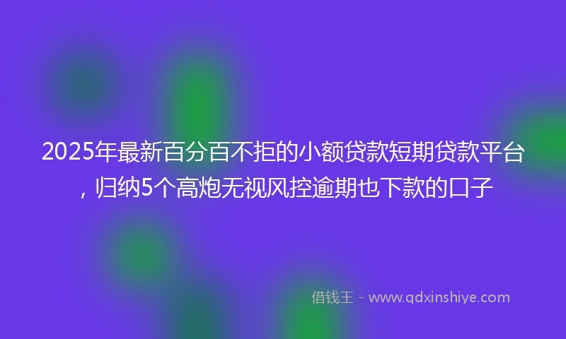 2025年最新百分百不拒的小额贷款短期贷款平台，归纳5个高炮无视风控逾期也下款的口子