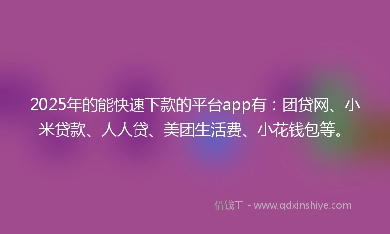 2025年的能快速下款的平台app有：团贷网、小米贷款、人人贷、美团生活费、小花钱包等。