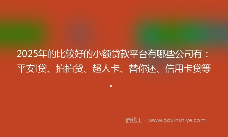 2025年的比较好的小额贷款平台有哪些公司有：平安i贷、拍拍贷、超人卡、替你还、信用卡贷等。