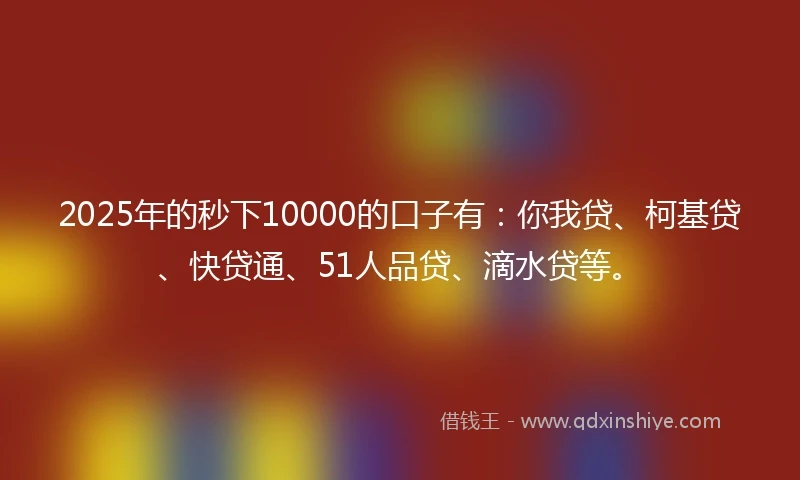2025年的秒下10000的口子有：你我贷、柯基贷、快贷通、51人品贷、滴水贷等。