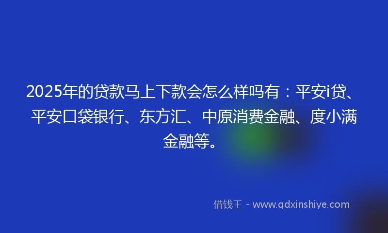2025年的贷款马上下款会怎么样吗有：平安i贷、平安口袋银行、东方汇、中原消费金融、度小满金融等。