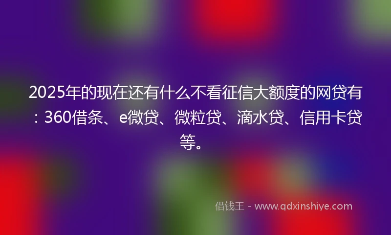 2025年的现在还有什么不看征信大额度的网贷有：360借条、e微贷、微粒贷、滴水贷、信用卡贷等。