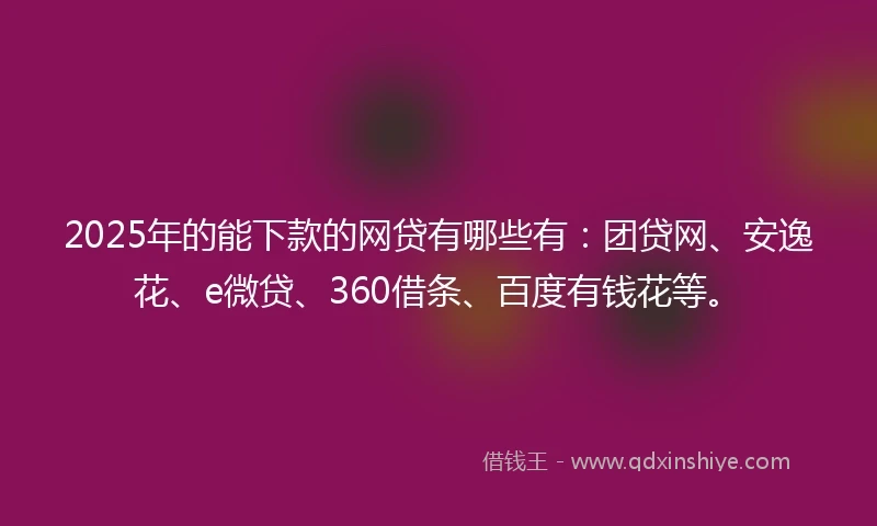 2025年的能下款的网贷有哪些有:团贷网、安逸花、e微贷、360借条、百度有钱花等。