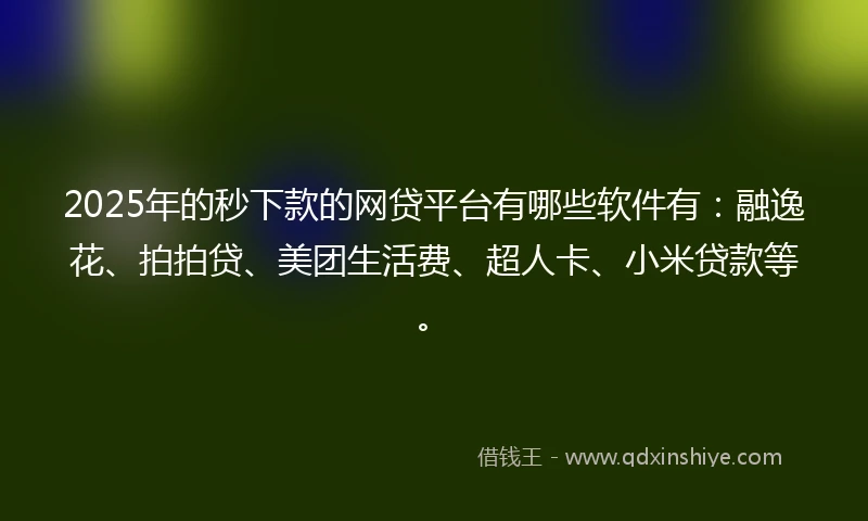 2025年的秒下款的网贷平台有哪些软件有：融逸花、拍拍贷、美团生活费、超人卡、小米贷款等。