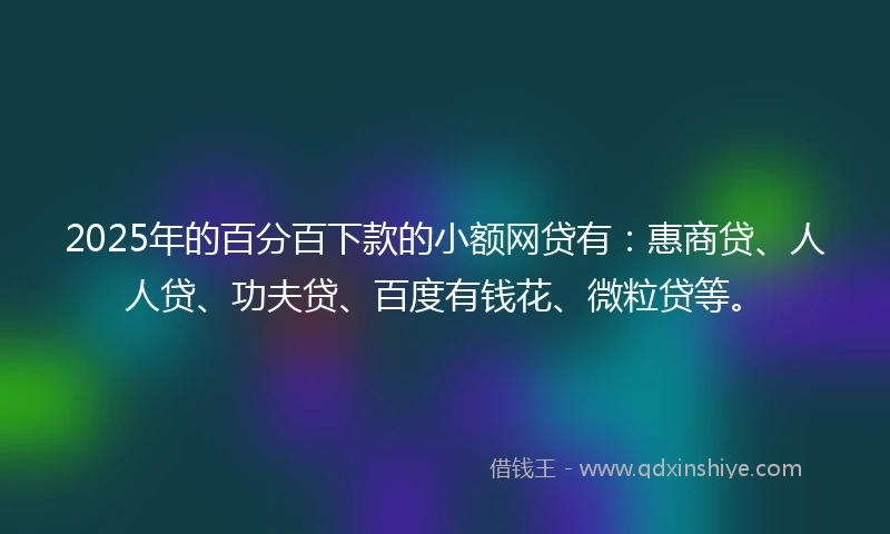 2025年的百分百下款的小额网贷有：惠商贷、人人贷、功夫贷、百度有钱花、微粒贷等。