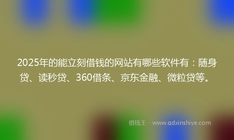 2025年的能立刻借钱的网站有哪些软件有：随身贷、读秒贷、360借条、京东金融、微粒贷等。