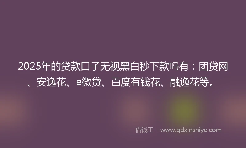 2025年的贷款口子无视黑白秒下款吗有：团贷网、安逸花、e微贷、百度有钱花、融逸花等。