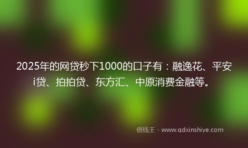 2025年的网贷秒下1000的口子有：融逸花、平安i贷、拍拍贷、东方汇、中原消费金融等。