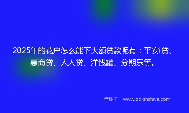 2025年的花户怎么能下大额贷款呢有：平安i贷、惠商贷、人人贷、洋钱罐、分期乐等。