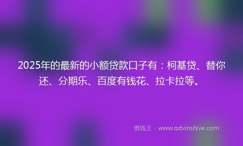 2025年的最新的小额贷款口子有：柯基贷、替你还、分期乐、百度有钱花、拉卡拉等。