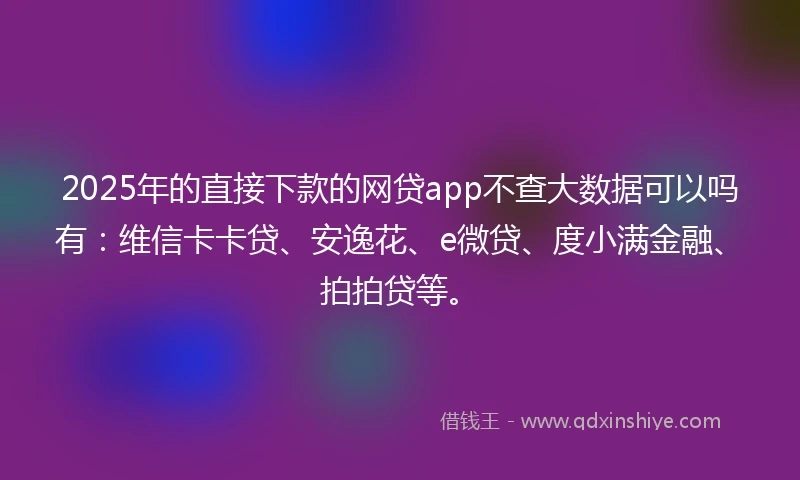 2025年的直接下款的网贷app不查大数据可以吗有：维信卡卡贷、安逸花、e微贷、度小满金融、拍拍贷等。