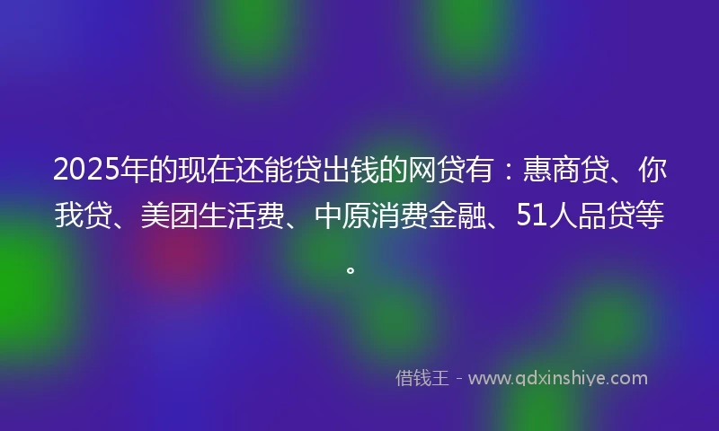 2025年的现在还能贷出钱的网贷有：惠商贷、你我贷、美团生活费、中原消费金融、51人品贷等。
