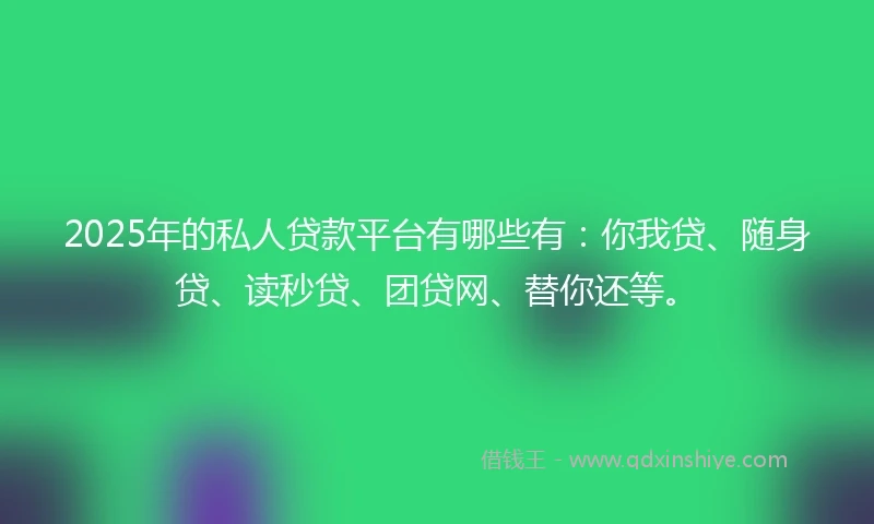 2025年的私人贷款平台有哪些有：你我贷、随身贷、读秒贷、团贷网、替你还等。
