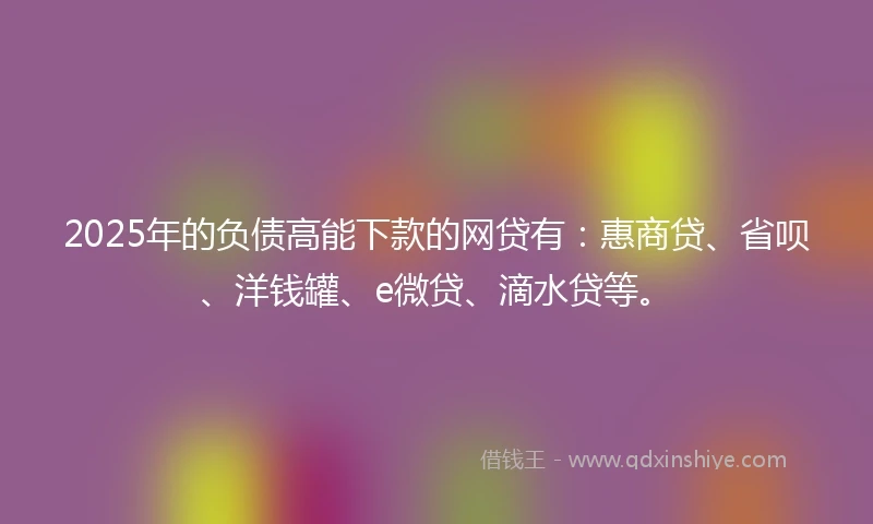 2025年的负债高能下款的网贷有：惠商贷、省呗、洋钱罐、e微贷、滴水贷等。