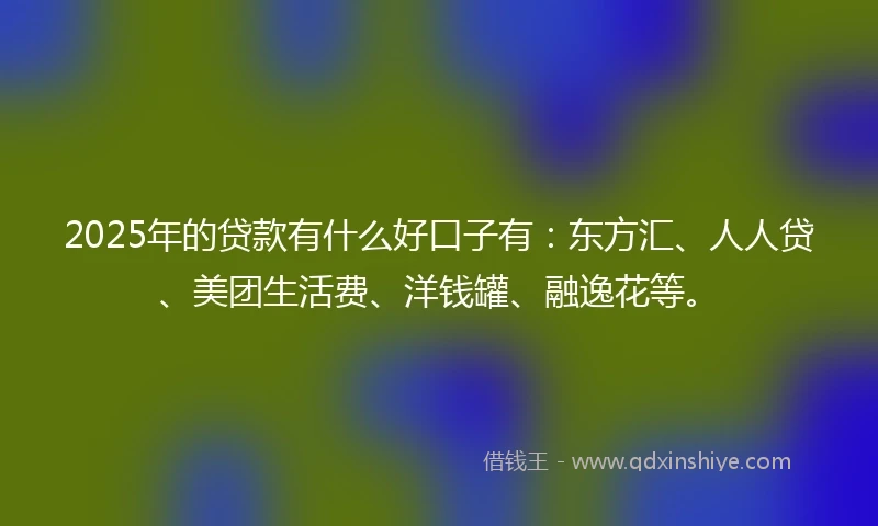 2025年的贷款有什么好口子有：东方汇、人人贷、美团生活费、洋钱罐、融逸花等。