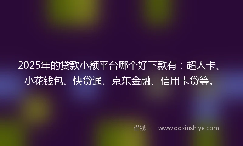 2025年的贷款小额平台哪个好下款有：超人卡、小花钱包、快贷通、京东金融、信用卡贷等。