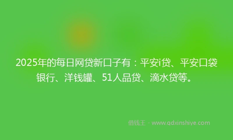 2025年的每日网贷新口子有：平安i贷、平安口袋银行、洋钱罐、51人品贷、滴水贷等。