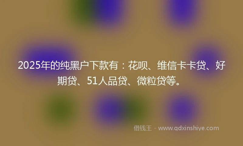 2025年的纯黑户下款有：花呗、维信卡卡贷、好期贷、51人品贷、微粒贷等。