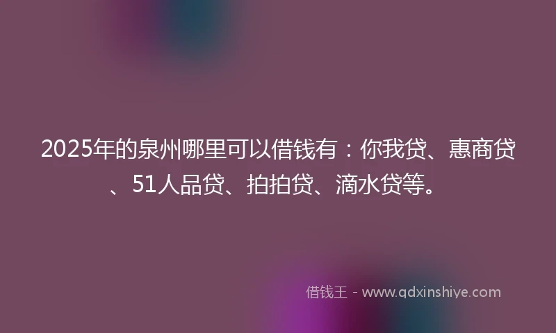 2025年的泉州哪里可以借钱有：你我贷、惠商贷、51人品贷、拍拍贷、滴水贷等。
