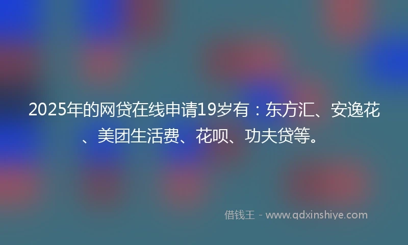 2025年的网贷在线申请19岁有：东方汇、安逸花、美团生活费、花呗、功夫贷等。