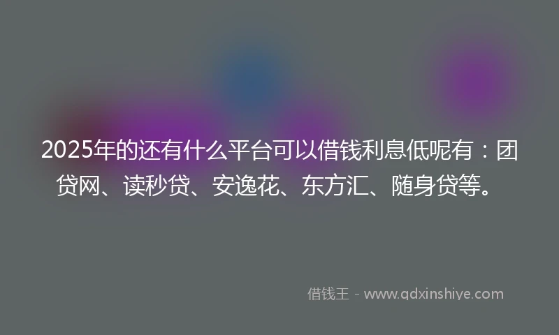 2025年的还有什么平台可以借钱利息低呢有：团贷网、读秒贷、安逸花、东方汇、随身贷等。